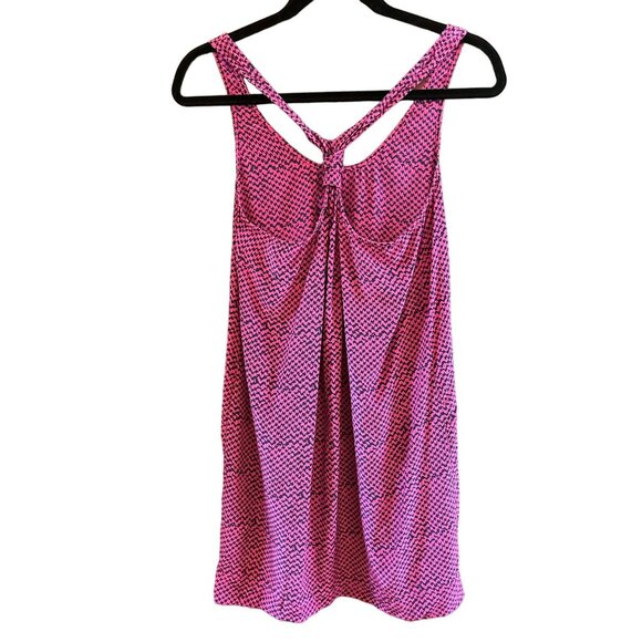 Joie Women's Vibrant Pink Houndstooth Print V-Back Tank Top 100% Silk Summer - Picture 3 of 3
